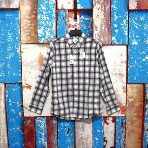 Men's Sonoma Plaid Shirt Long Sleeve Supersoft SMALL White Multicolor NEW